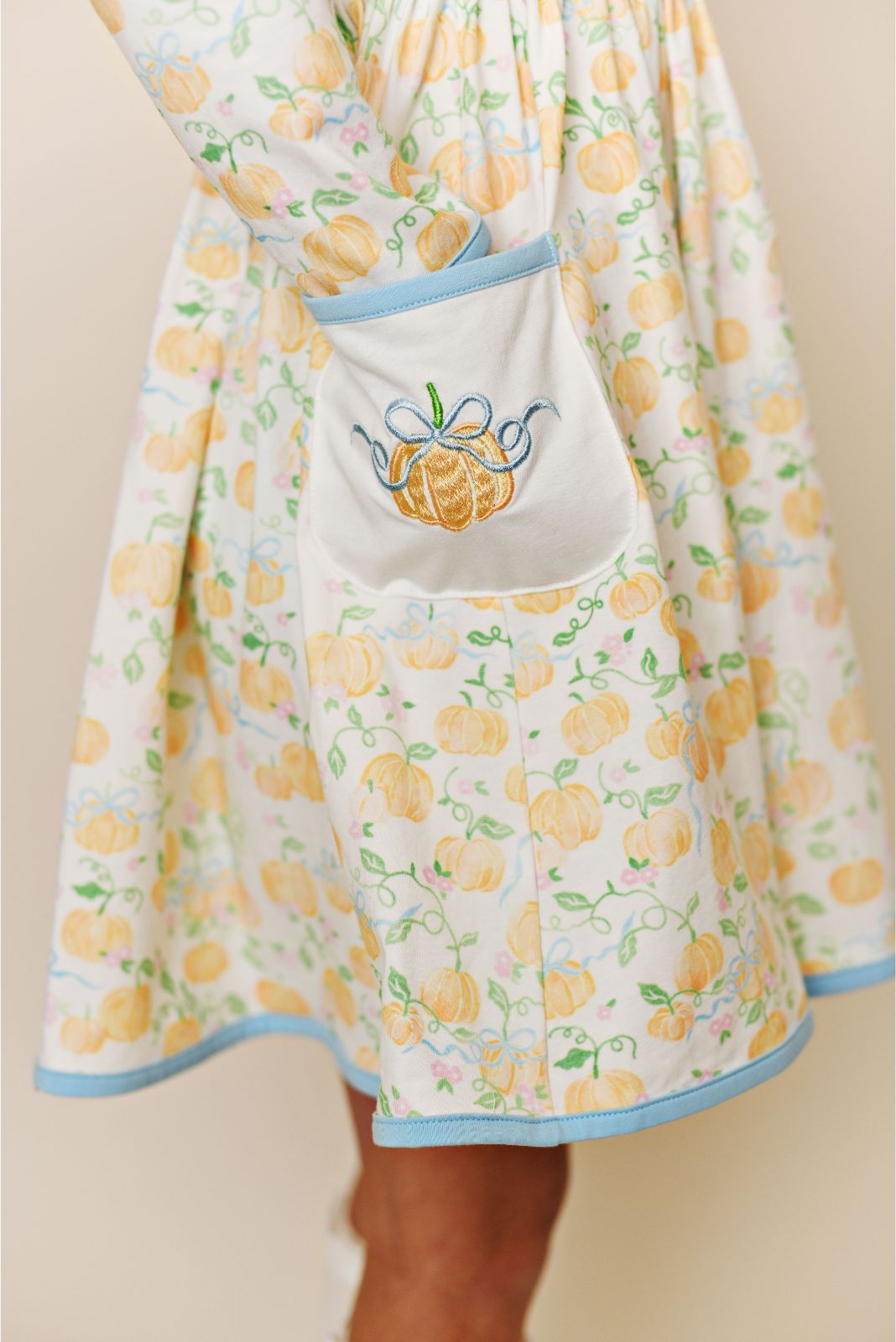 Swoon Baby Fall Bow Pumpkin Embroidery Pocket Dress Style 23-51