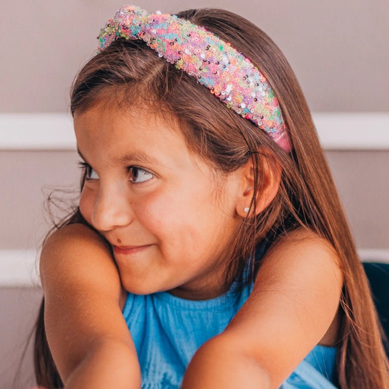 Frog Sac Sparkly Sequin Knot Headband - Rainbow