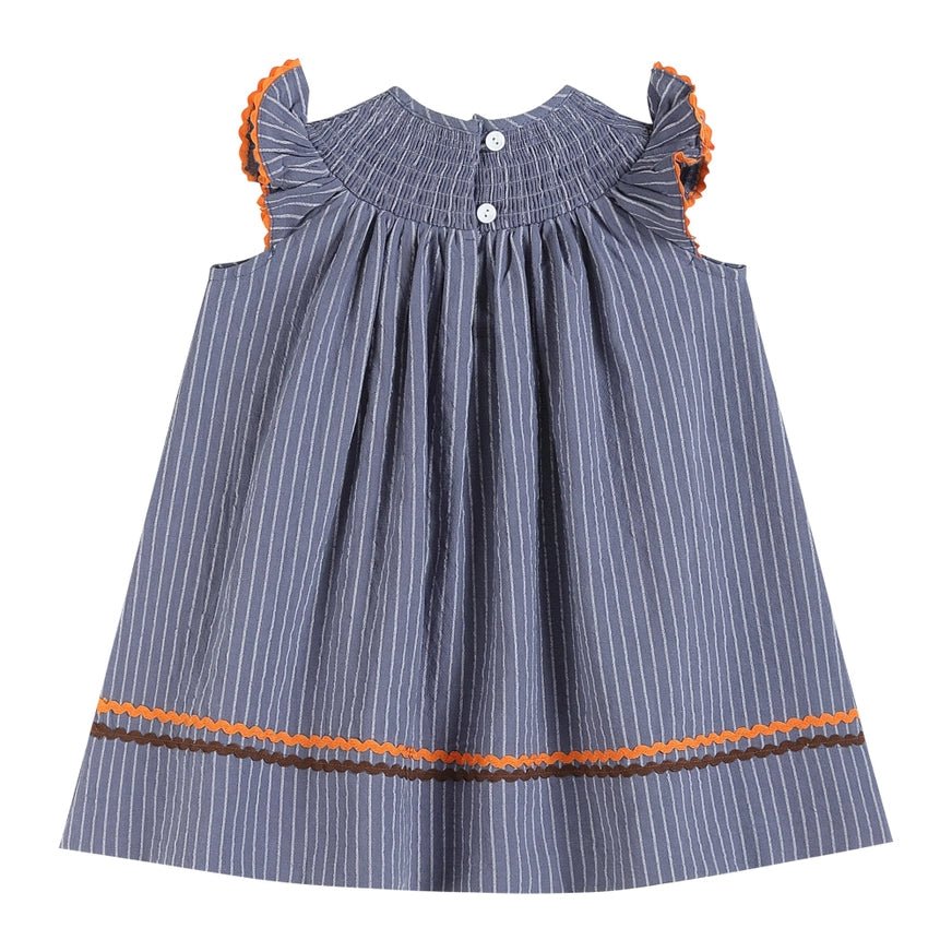 Lil Cactus Gray Blue Smocked Turkey & Pumpkins Bishop Dress