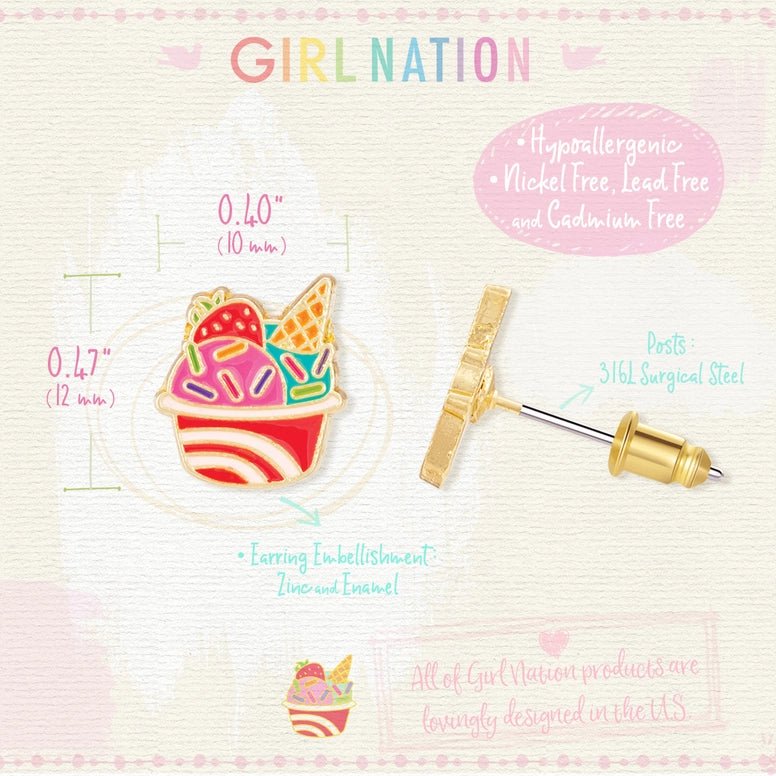 Girl Nation Cutie Stud Earrings - Ice Cream Cup