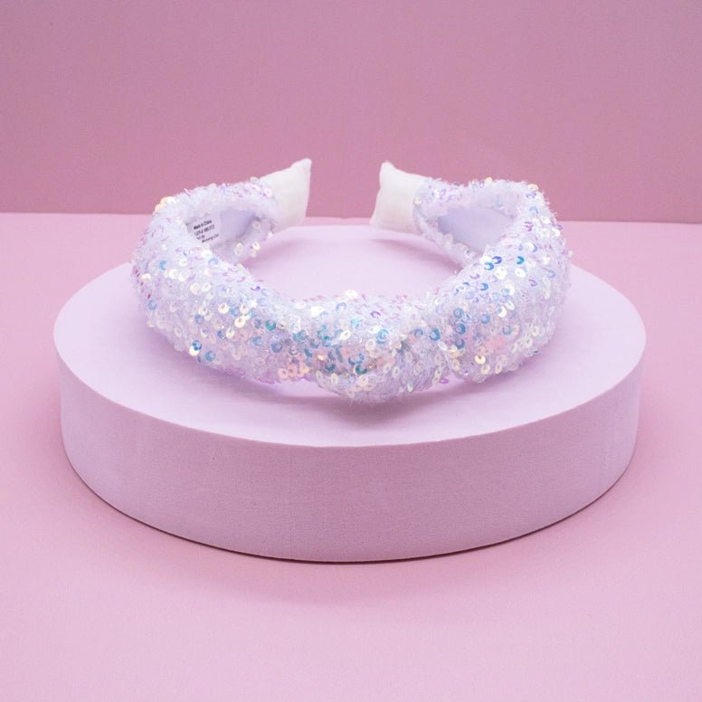 Frog Sac Sparkly Sequin Knot Headband - White