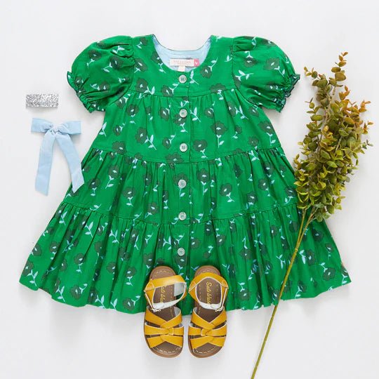 Pink Chicken Girls Elizabeth Dress - Green Flower Toss