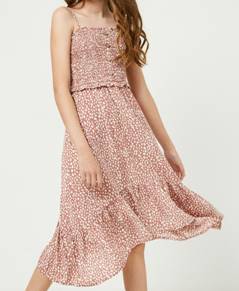 Hayden Girls Tie Shoulder Smocked Ruffle Detail Midi Dress - Mauve
