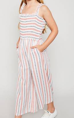 Hayden Girls Stripe Smocked Palazzo Jumper - Pink