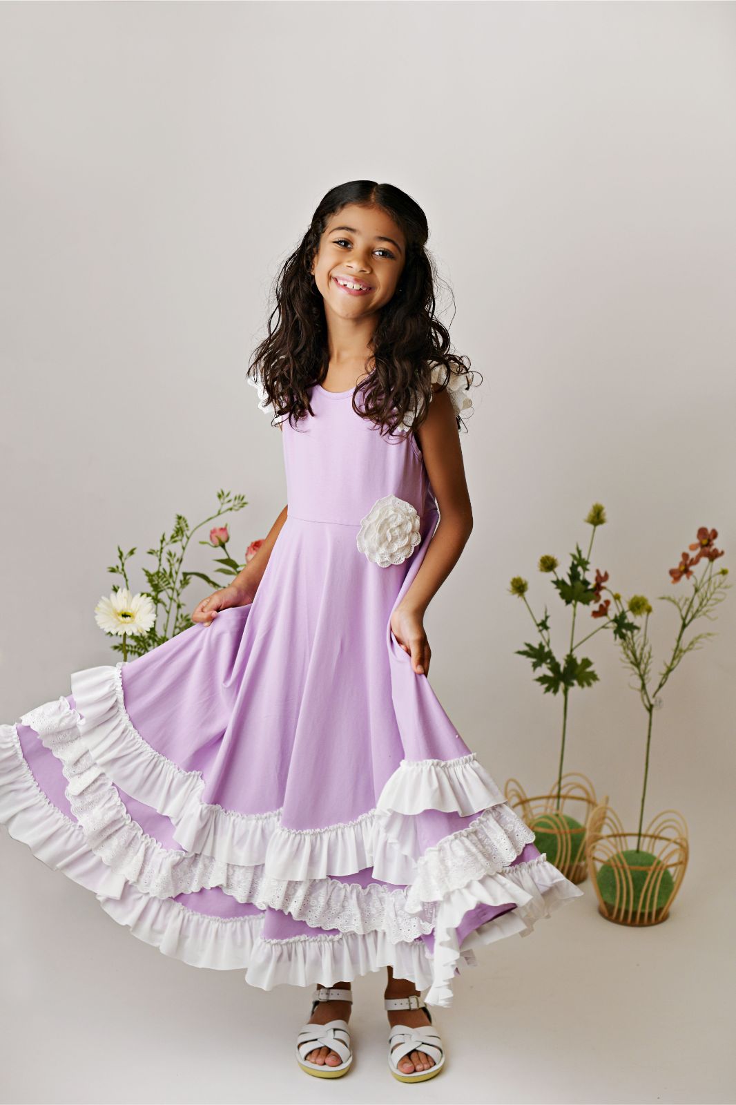 Serendipity Clothing Purple Flutter Maxi Twirl Dress w/Eyelet Rosette