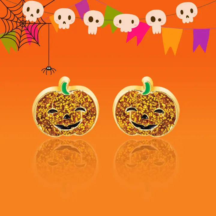 Girl Nation Halloween Stud Earrings - Glitter Pumpkin