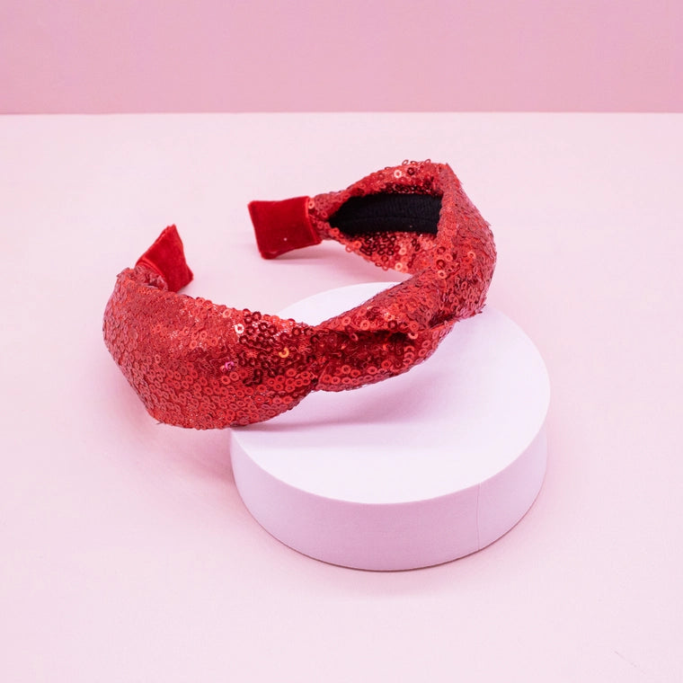 Frog Sac Sparkly Sequin Knot Headband - Red