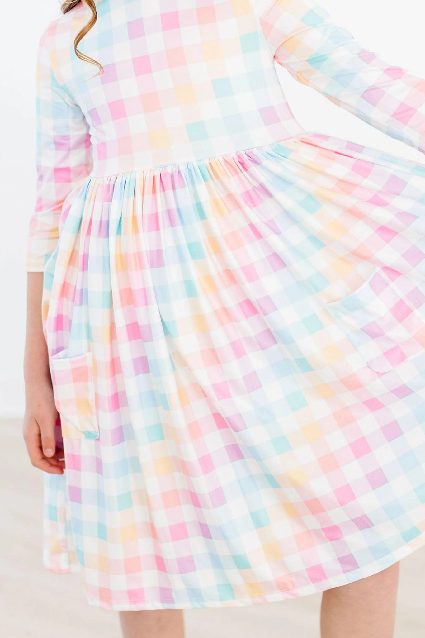 Mila & Rose Pastel Plaid 3/4 Sleeve Pocket Twirl Dress