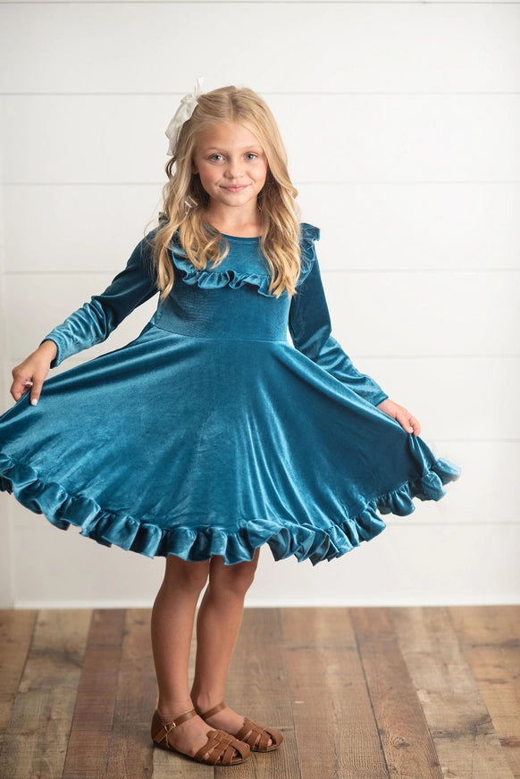 Adorable Sweetness Kids Teal Ruffle Fancy Holiday Dress