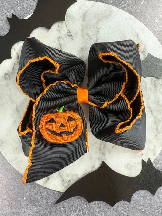 Jack-O-Latern Embroidered Moonstitch Hair Bow