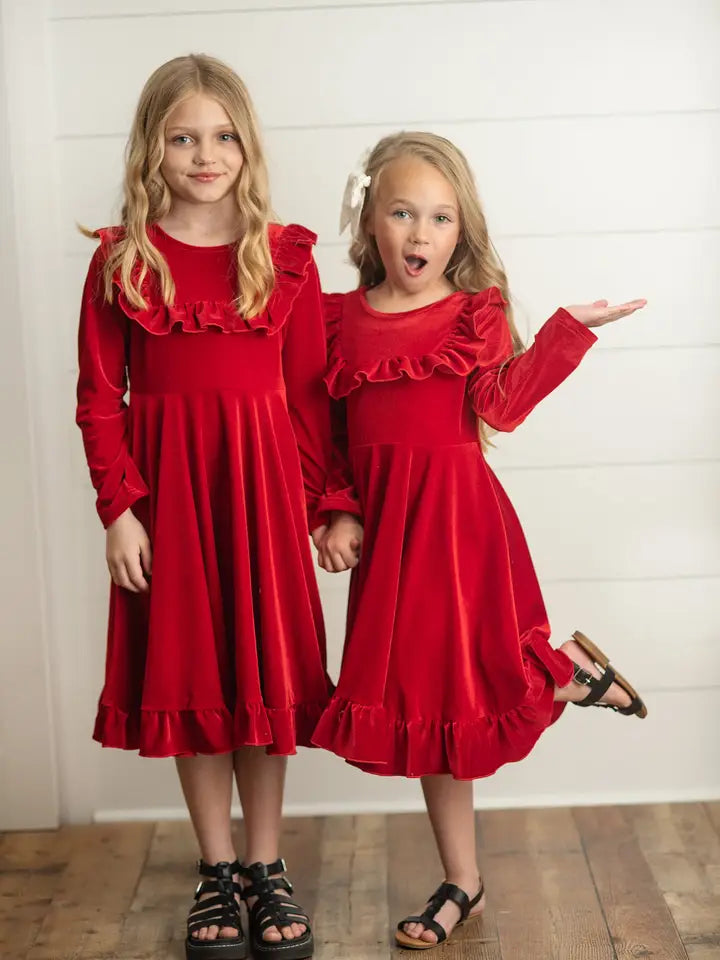 Adorable Sweetness Kids Red Velvet Ruffle Fancy Holiday Dress