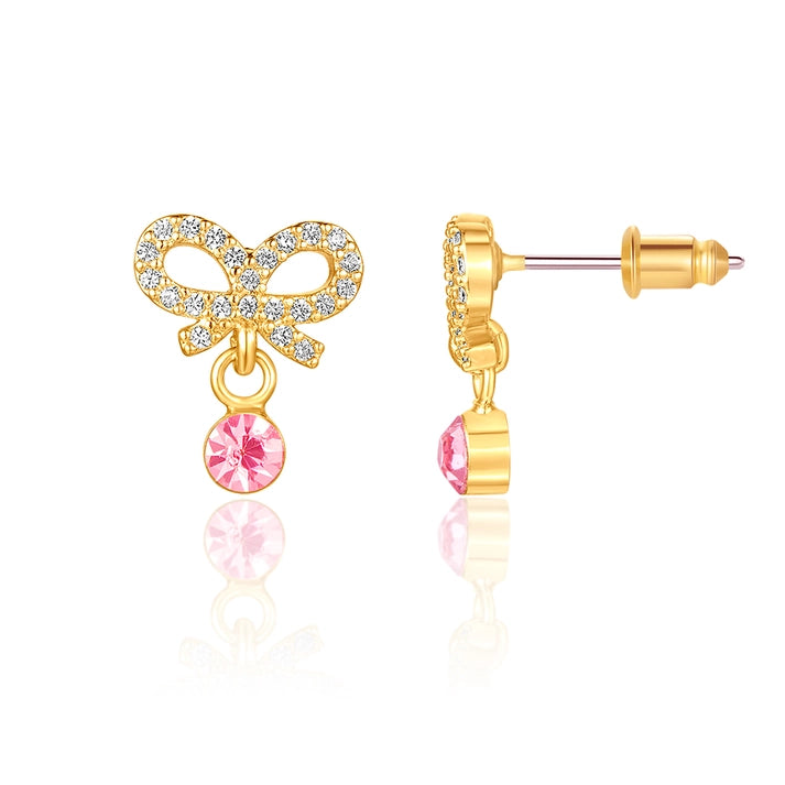Little Luxe Drop Earrings Crystal Bow with Cz