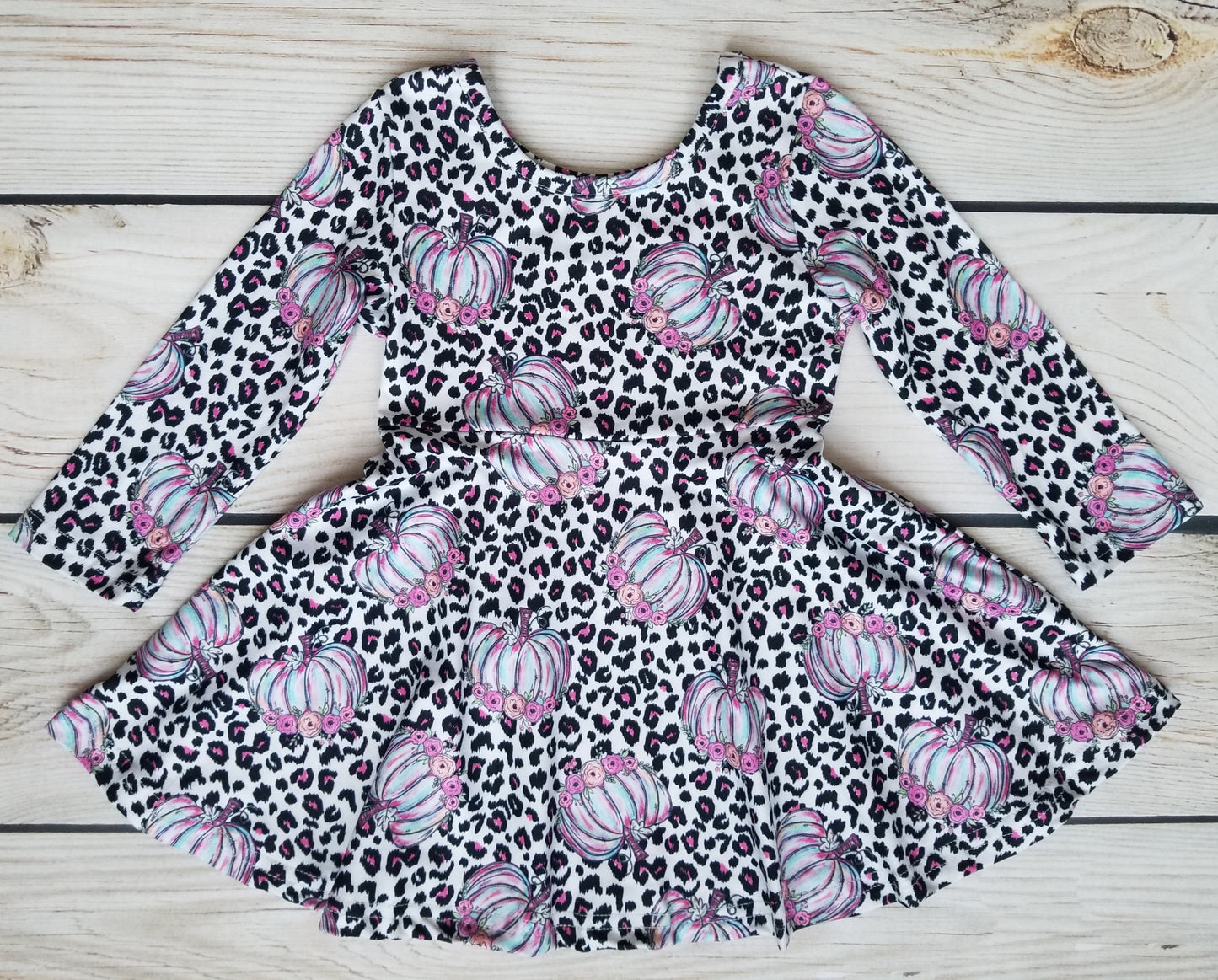 Girls Leopard Pumpkin Twirl Dress