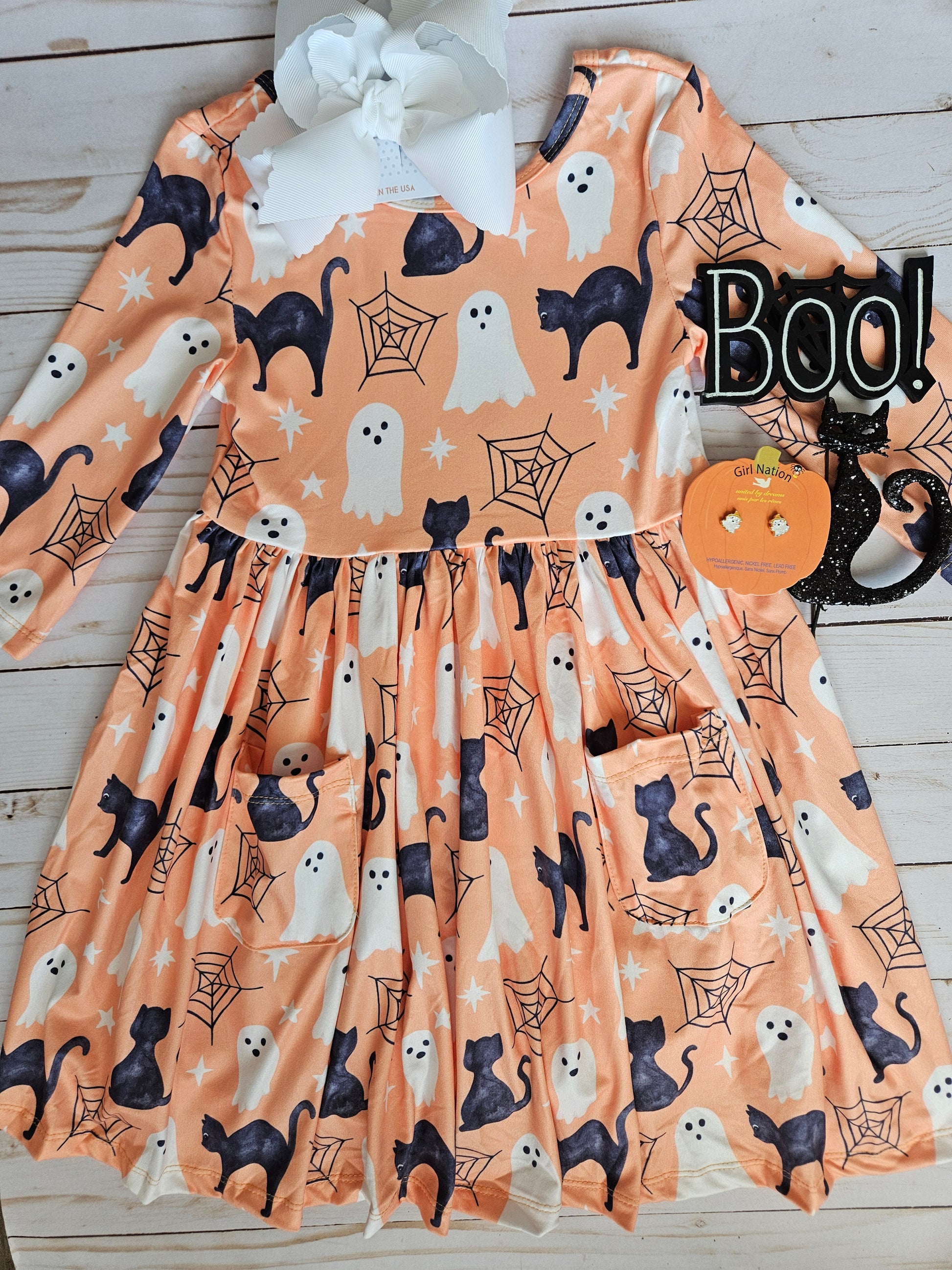 Mila & Rose Spooky Kitty Pocket Twirl Dress