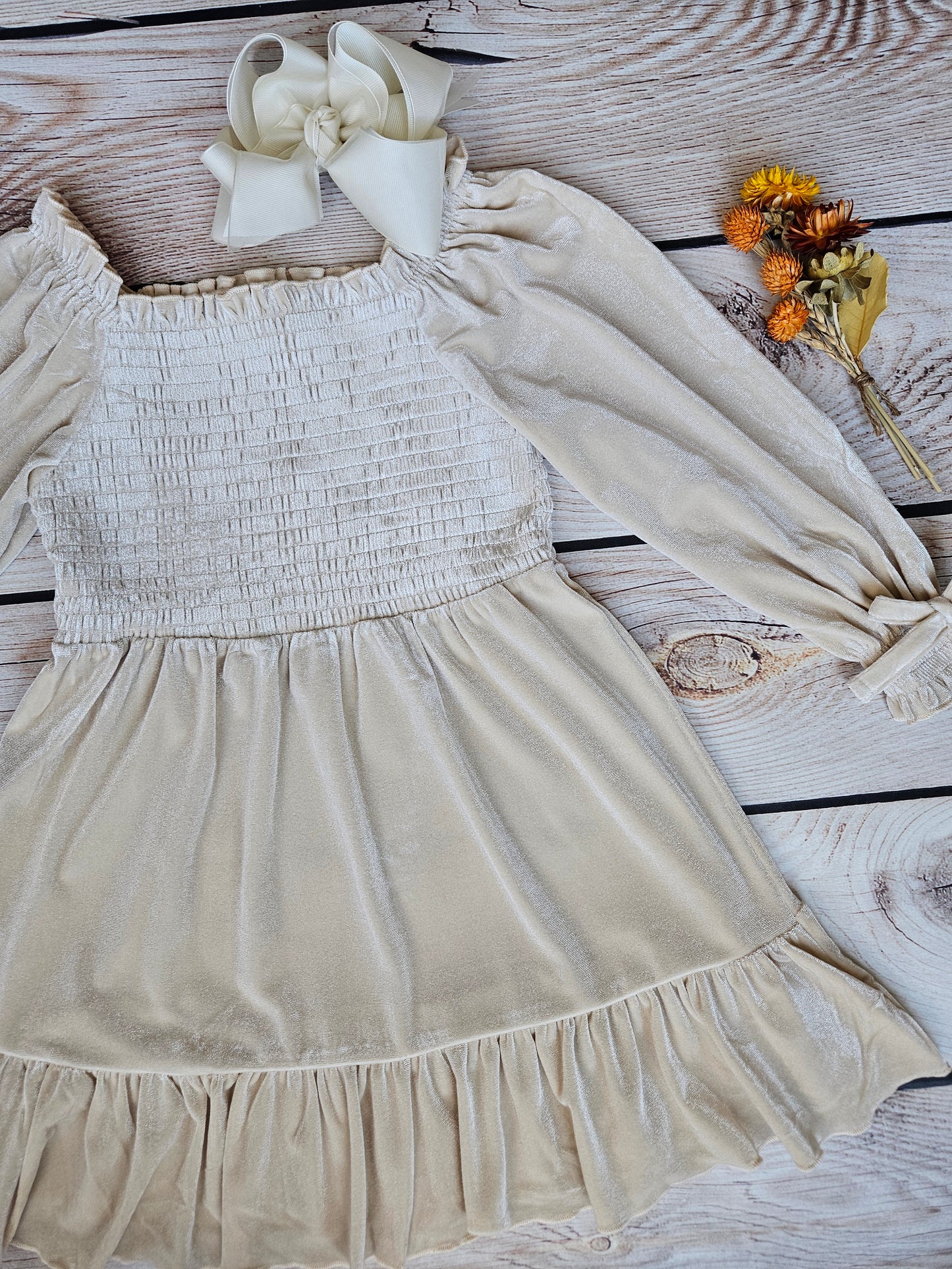 Ivory Velvet Smocked Vintage Inspired Twirl Dress