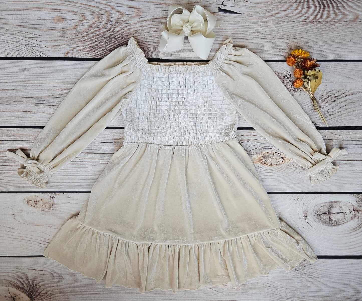 Ivory Velvet Smocked Vintage Inspired Twirl Dress