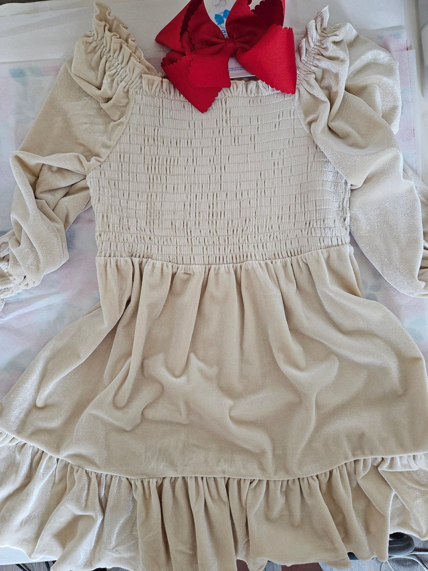 Ivory Velvet Smocked Vintage Inspired Twirl Dress