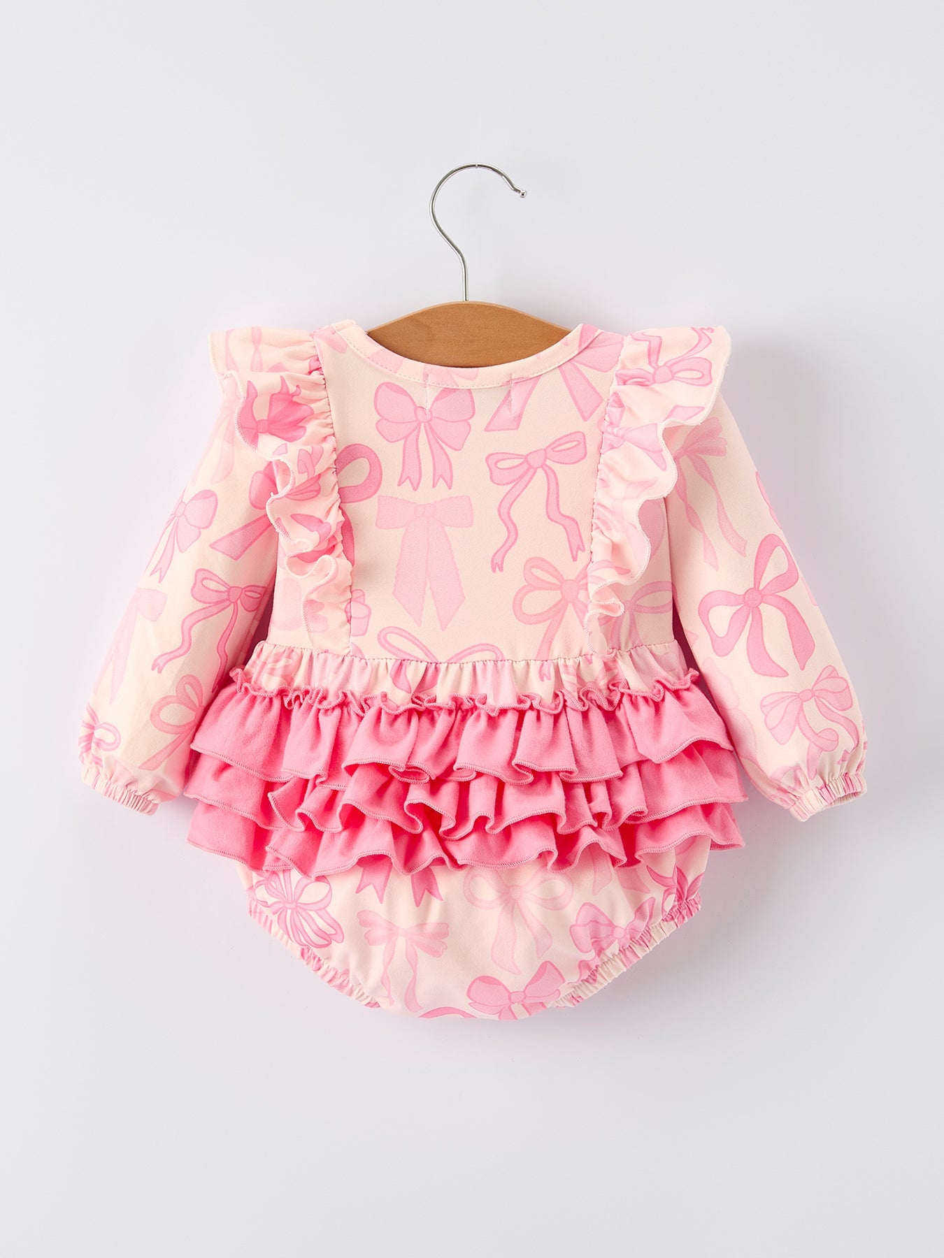 Rylee Faith Designs Girls Pink Bow Print Long Sleeves Romper