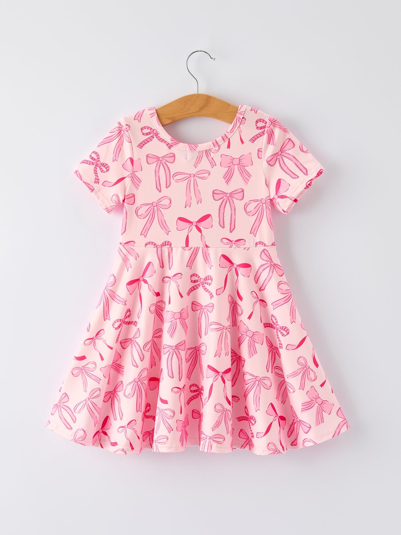 Rylee Faith Designs Girls Pink Dress with Bow Pattern - Cute Short Sleeve Outfit