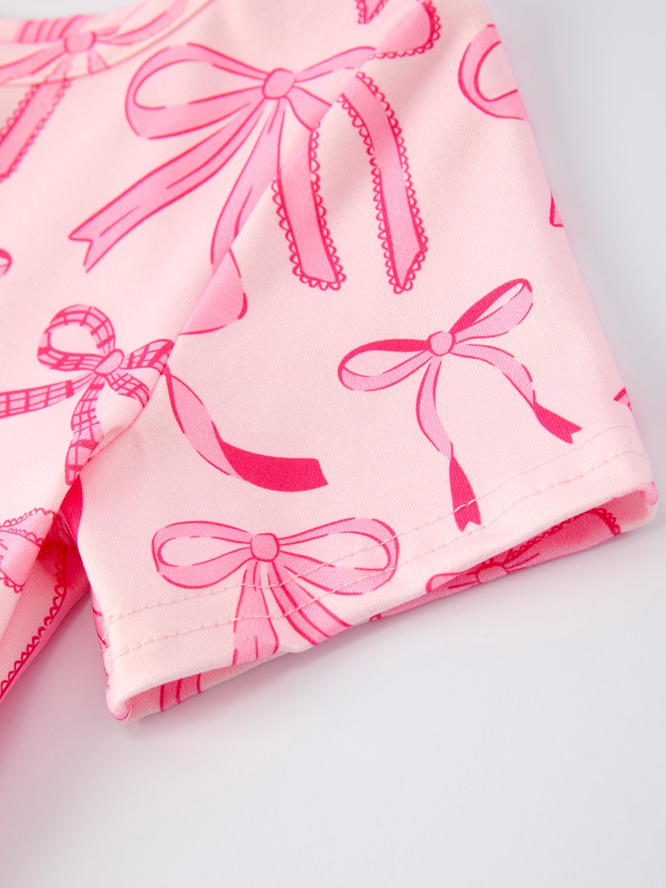 Rylee Faith Designs Girls Pink Dress with Bow Pattern - Cute Short Sleeve Outfit