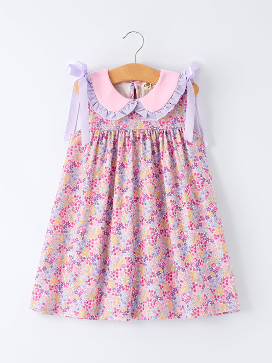 Rylee Faith Designs Summer Purple Floral Bow Ruffle Girls Dress