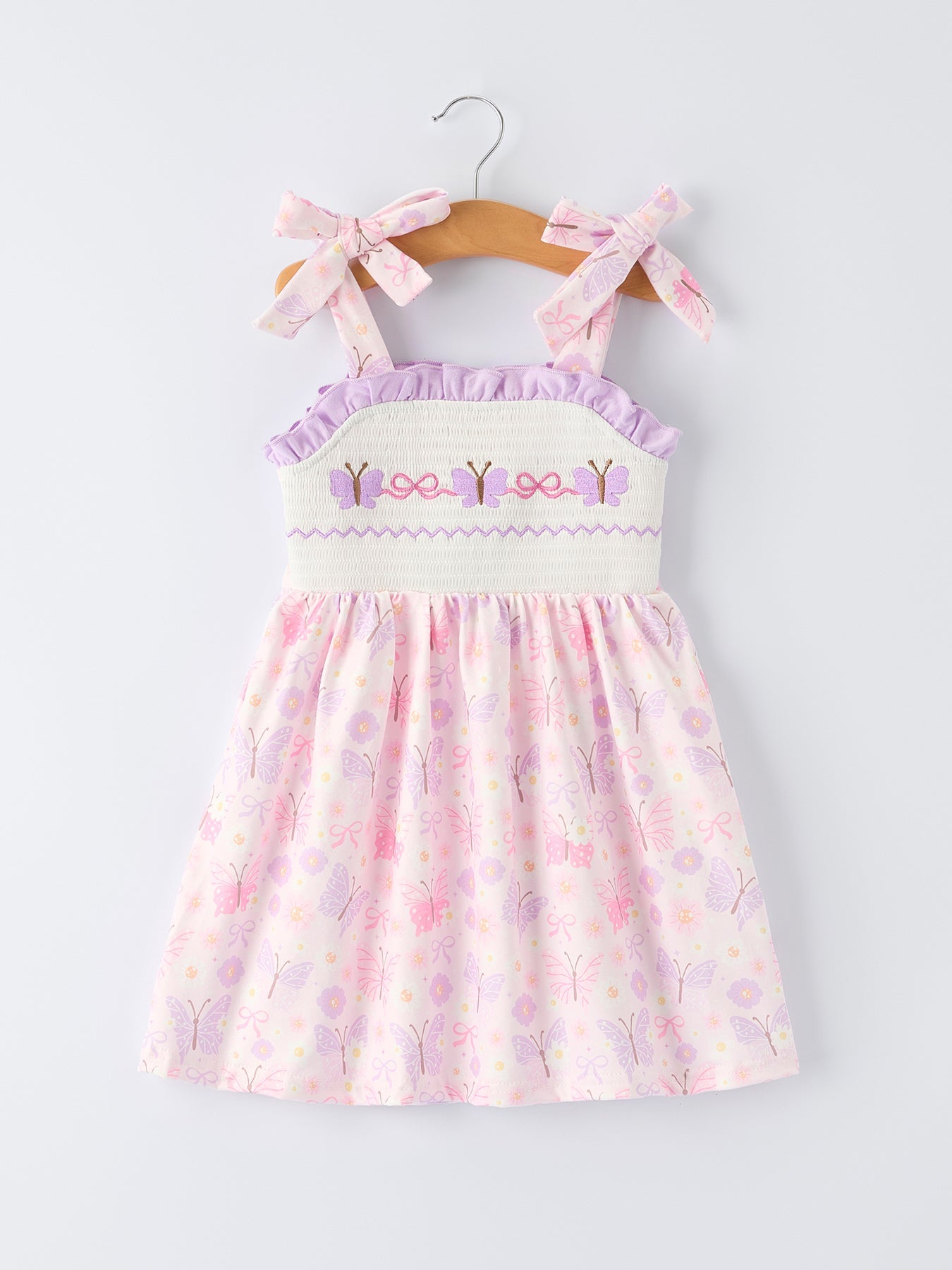 Rylee Faith Designs Butterfly Embroidery Smocking Bow Baby Girls Dress