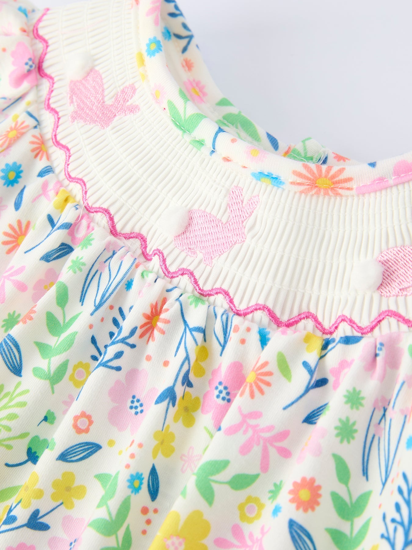 Rylee Faith Designs Easter Bunny Embroidered Pom-Pom Short-Sleeved  Girls Romper