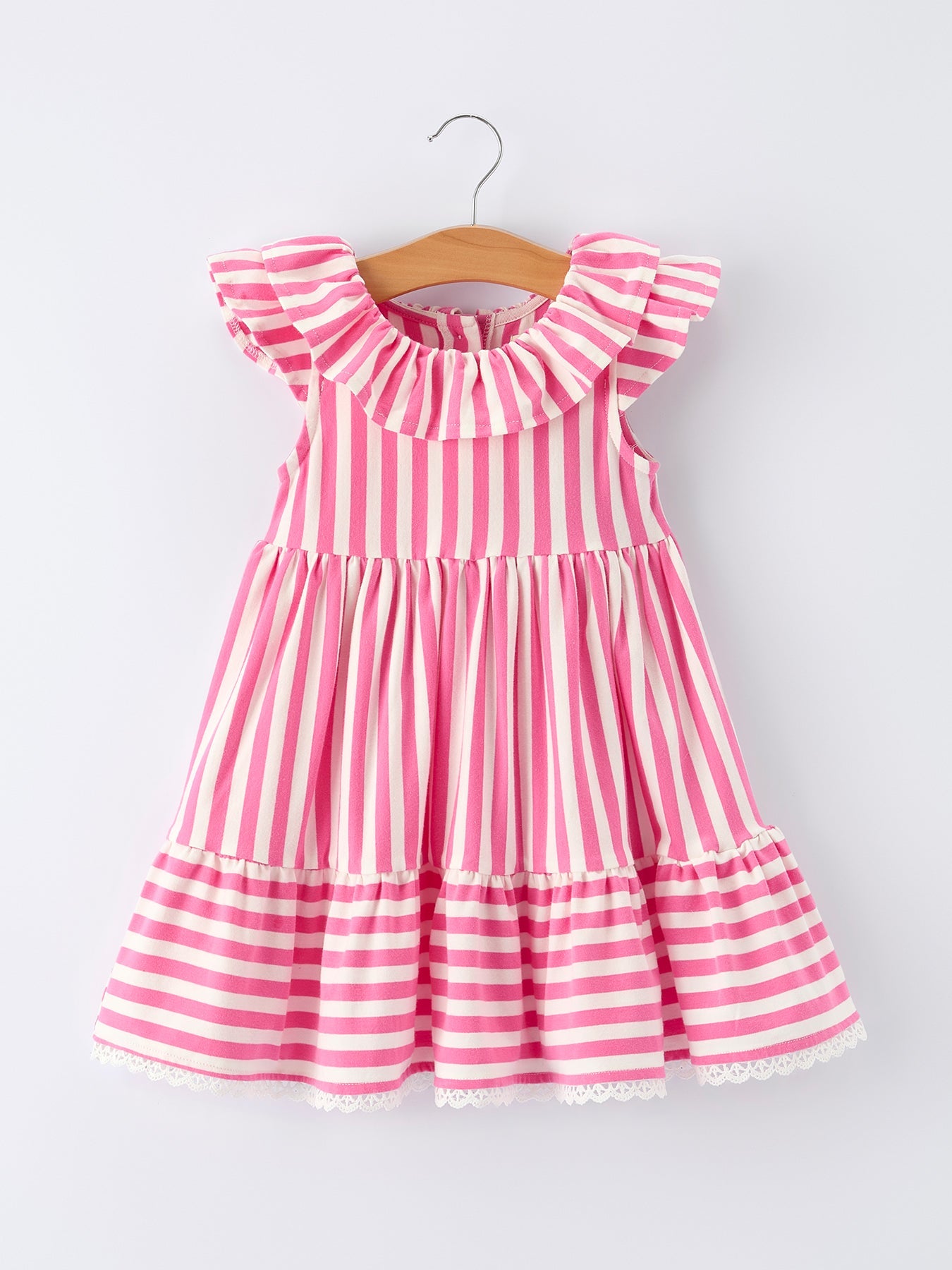 Rylie Faith Designs Spring Pink Striped Ruffled Girls' Dress with Hat