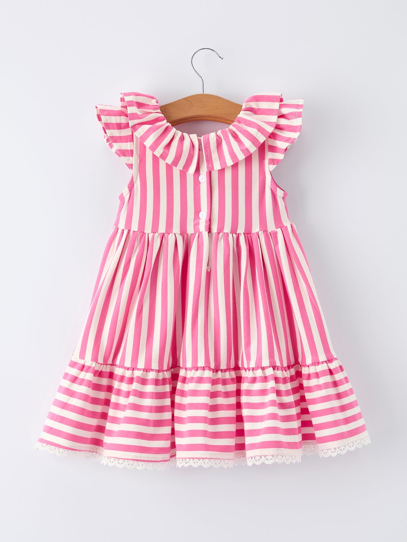 Rylie Faith Designs Spring Pink Striped Ruffled Girls' Dress with Hat