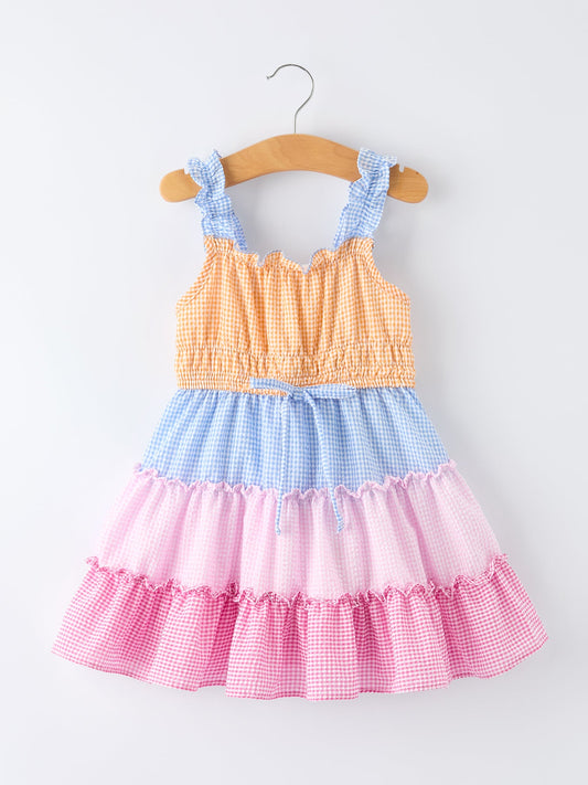 Rylee Faith Designs Colorblock Gingham Girls Ruffle Dress