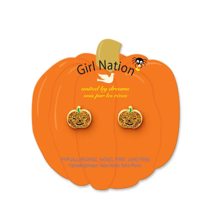 Girl Nation Halloween Stud Earrings - Glitter Pumpkin