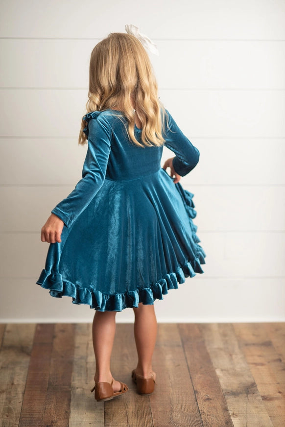 Adorable Sweetness Kids Teal Ruffle Fancy Holiday Dress