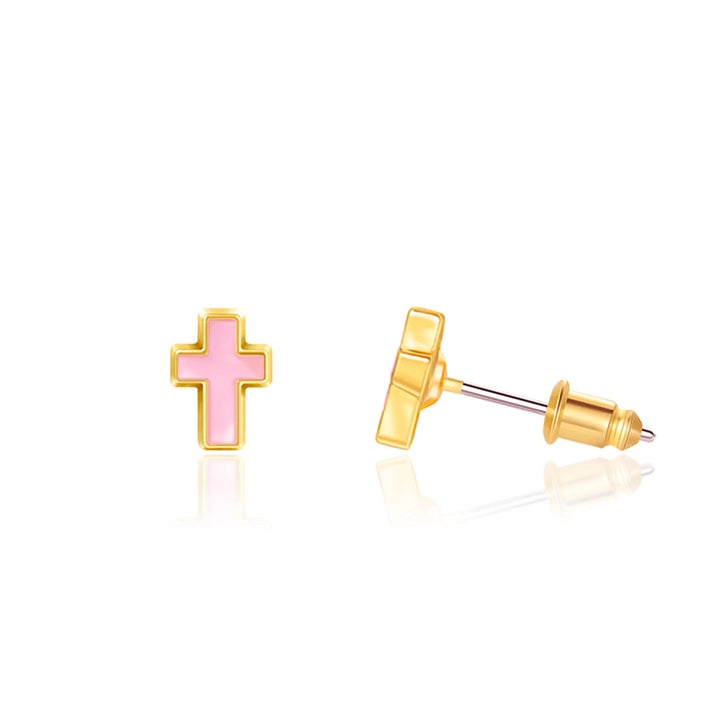 Girl Nation Cutie Stud Earrings - Pink Cross