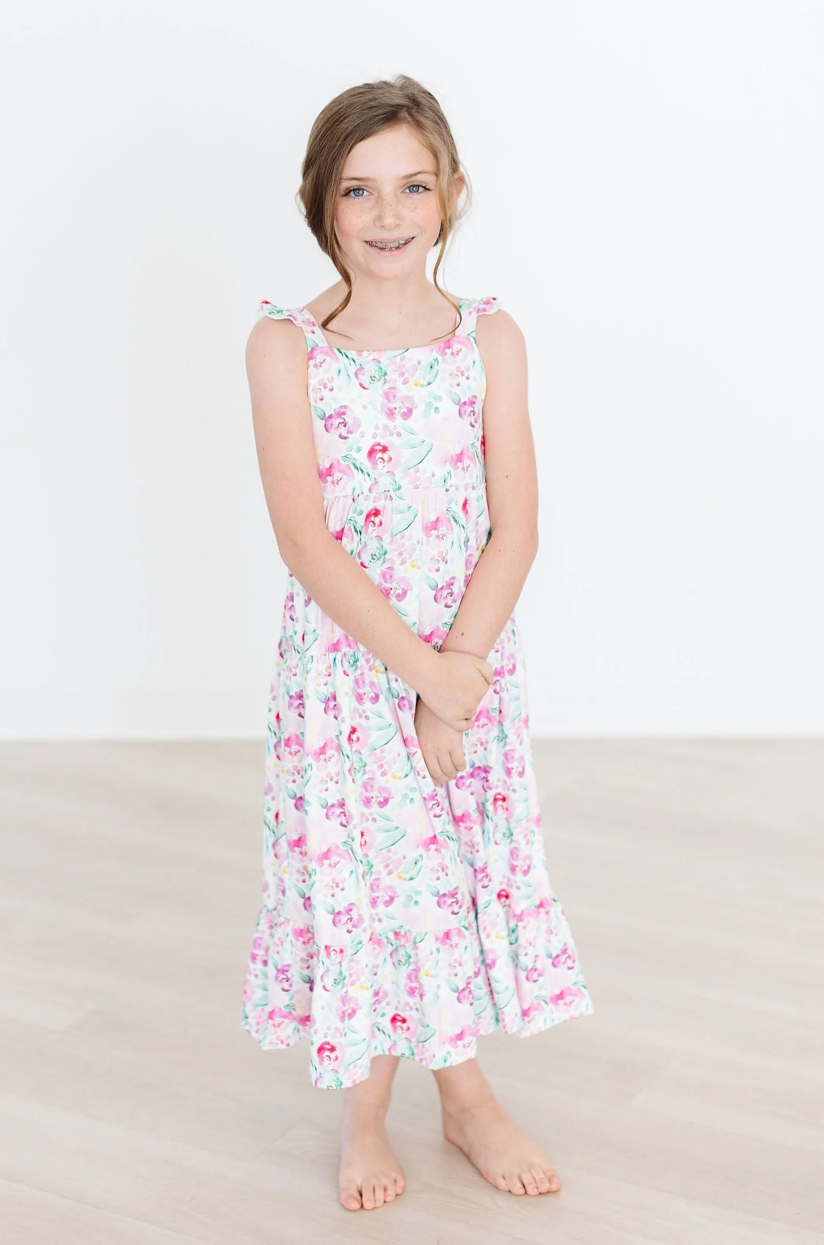 Mila & Rose Watercolor Floral Ruffle Maxi Dress