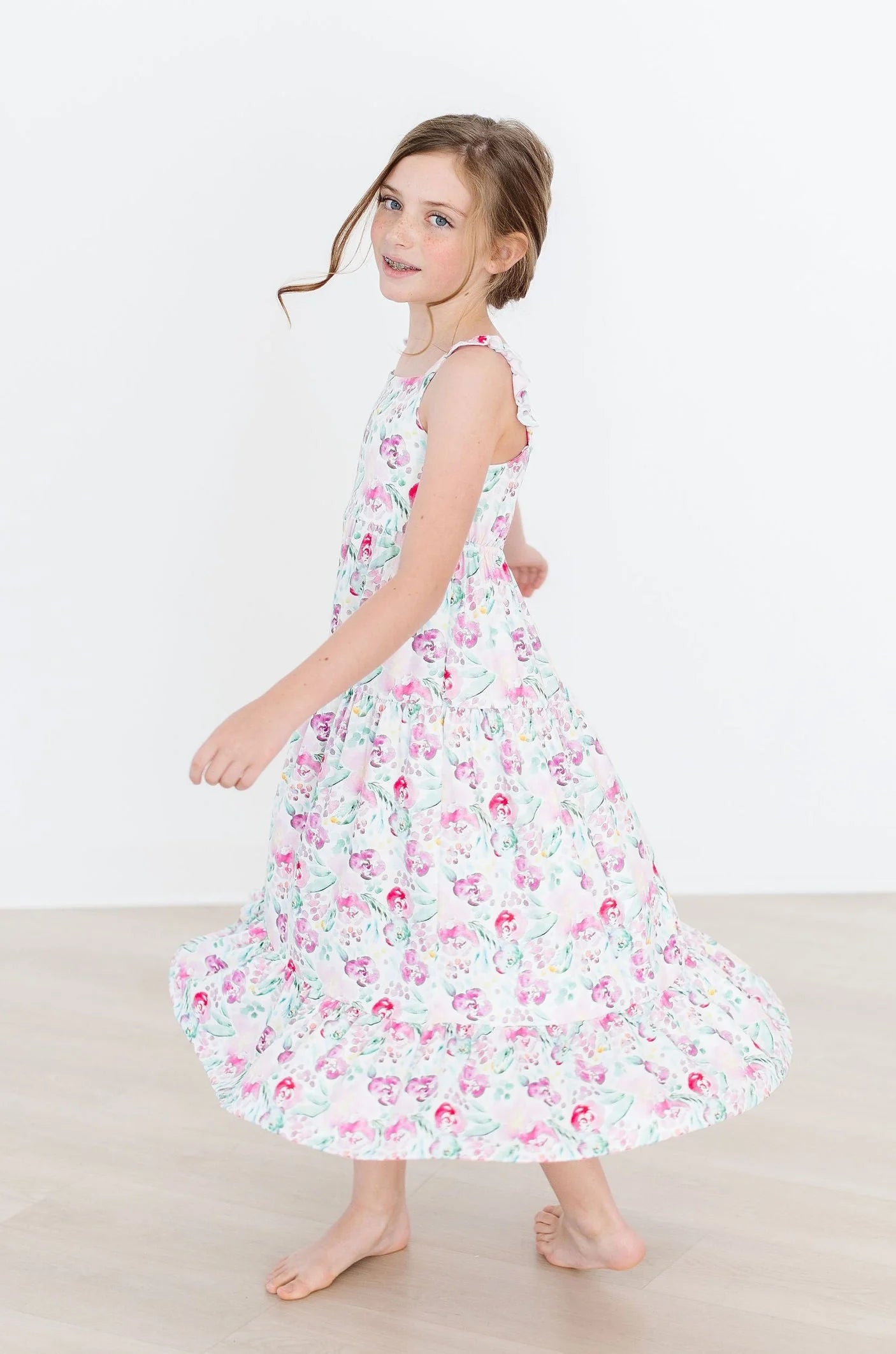 Mila & Rose Watercolor Floral Ruffle Maxi Dress