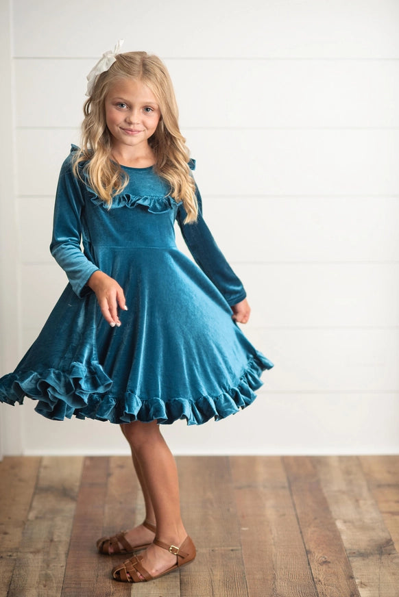 Adorable Sweetness Kids Teal Ruffle Fancy Holiday Dress