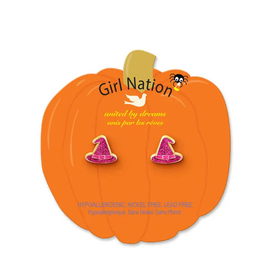 Girl Nation Halloween Stud Earrings -Glitter Witch Hat