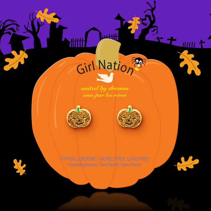 Girl Nation Halloween Stud Earrings - Glitter Pumpkin