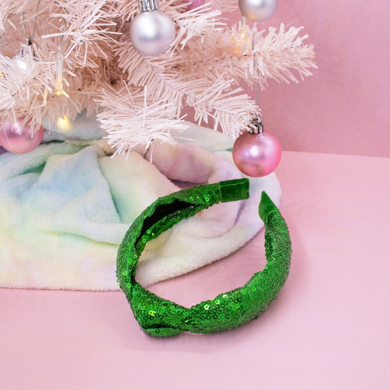 Frog Sac Sparkly Sequin Knot Headband - Green