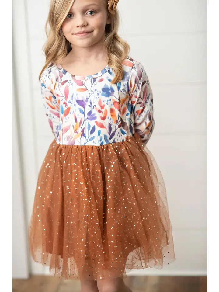 Adorable Sweetness Fall Floral Print Tulle Sparkle Dress