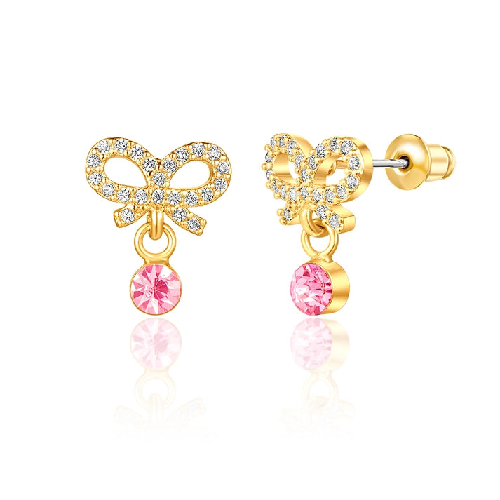 Little Luxe Drop Earrings Crystal Bow with Cz