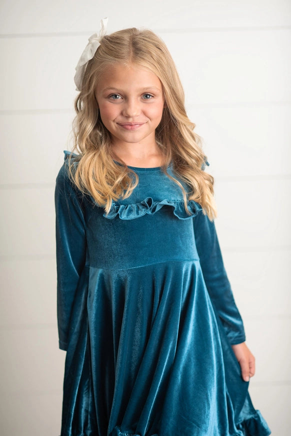 Adorable Sweetness Kids Teal Ruffle Fancy Holiday Dress