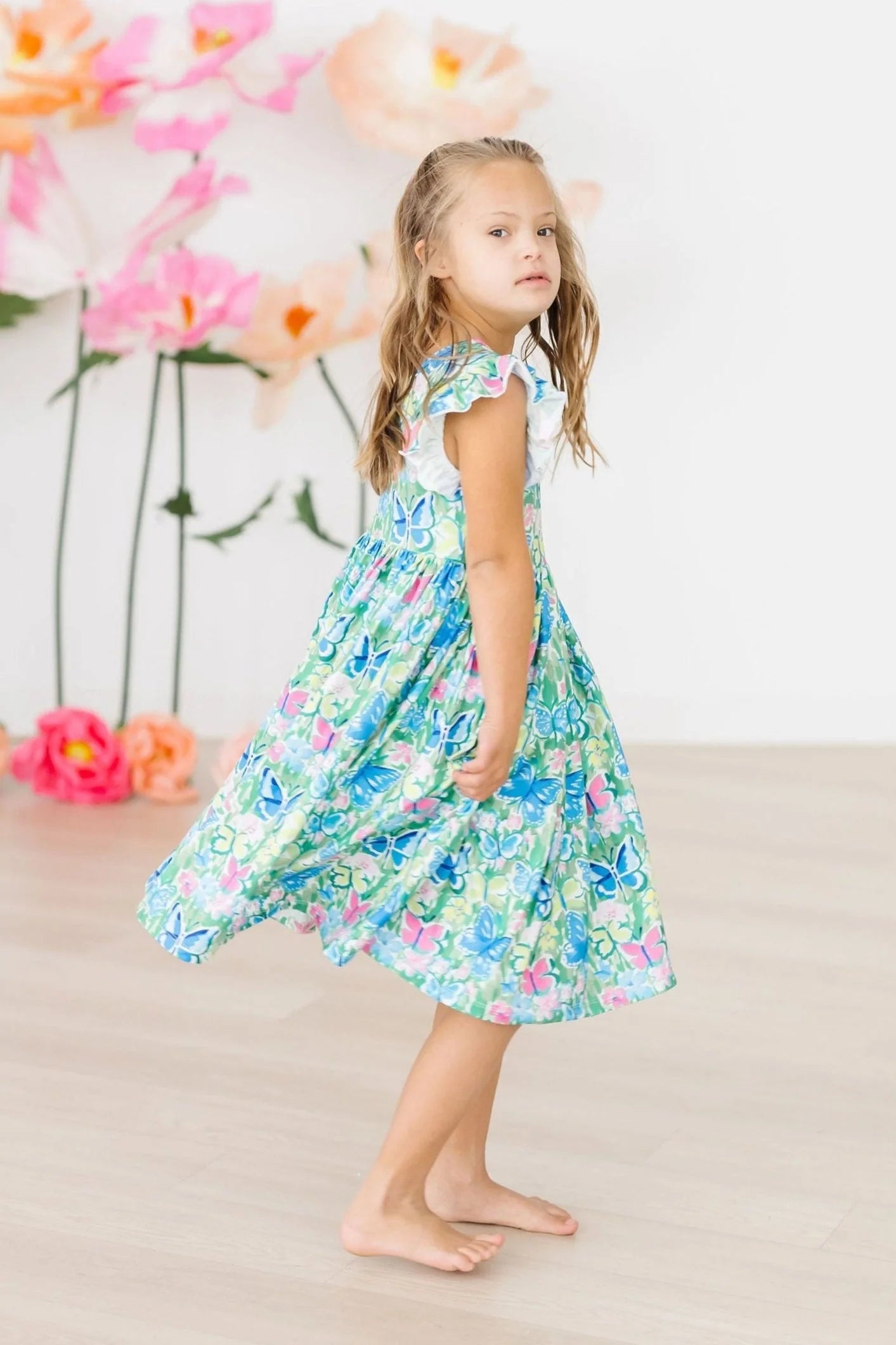 Mila & Rose Watercolor Butterflies Flutter Sleeve Twirl Dress