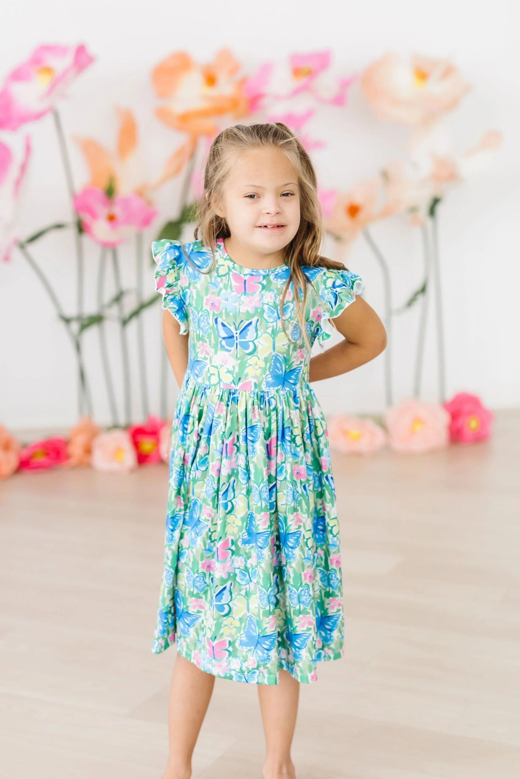 Mila & Rose Watercolor Butterflies Flutter Sleeve Twirl Dress