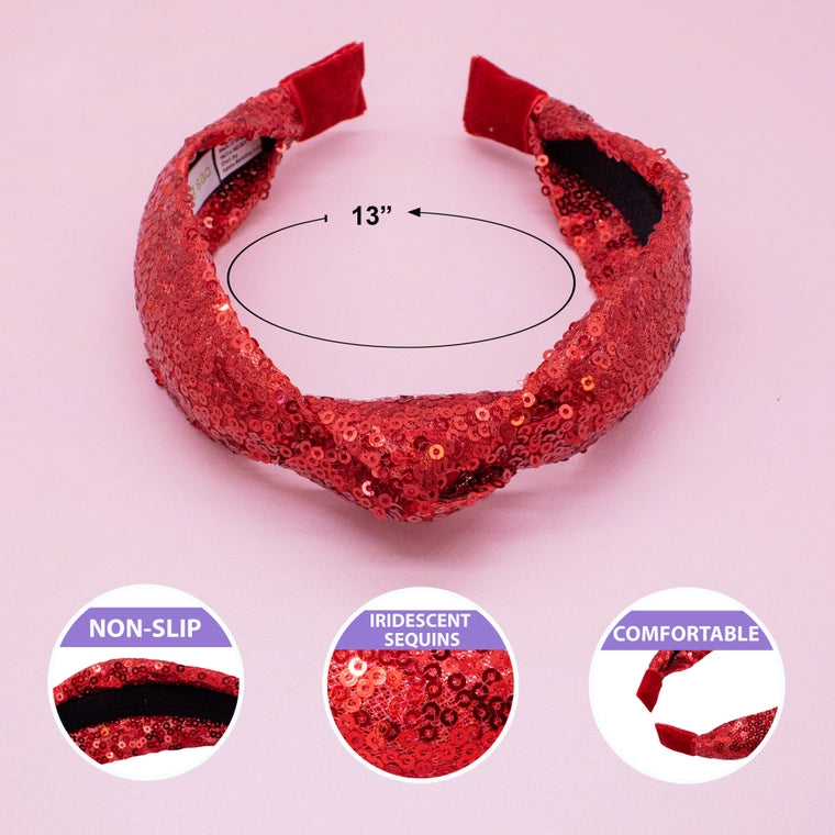 Frog Sac Sparkly Sequin Knot Headband - Red