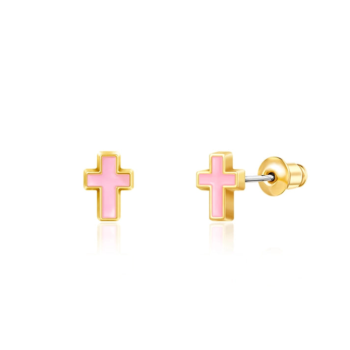 Girl Nation Cutie Stud Earrings - Pink Cross