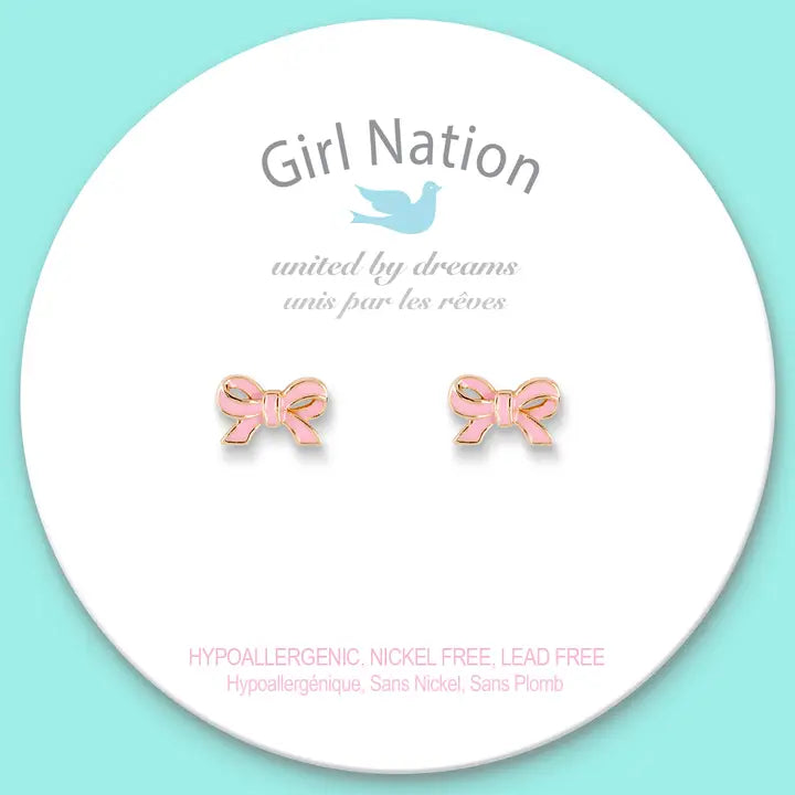 Girl Nation Cutie Stud Earrings - Pretty Pink Bow