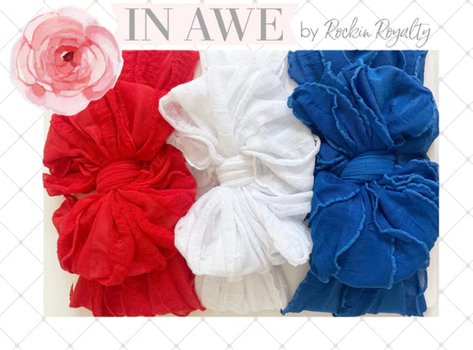 In Awe Couture Red, White and Blue Ruffled Headband
