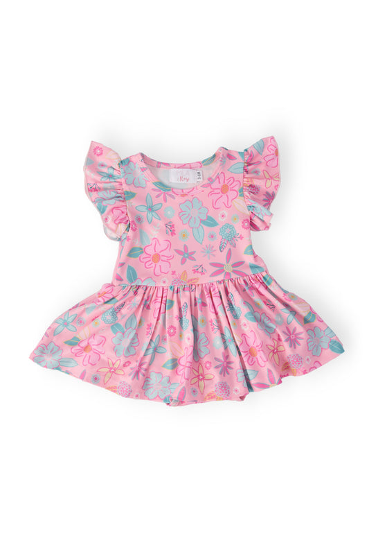 Mila & Rose Beachy Blooms S/S Flutter Twirl Bodysuit