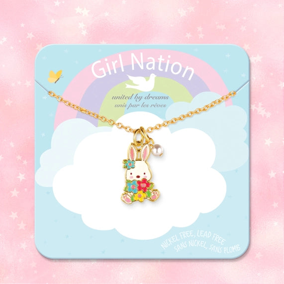 Girl Nation Sweet Petite Necklace - Easter Bunny and Blooms